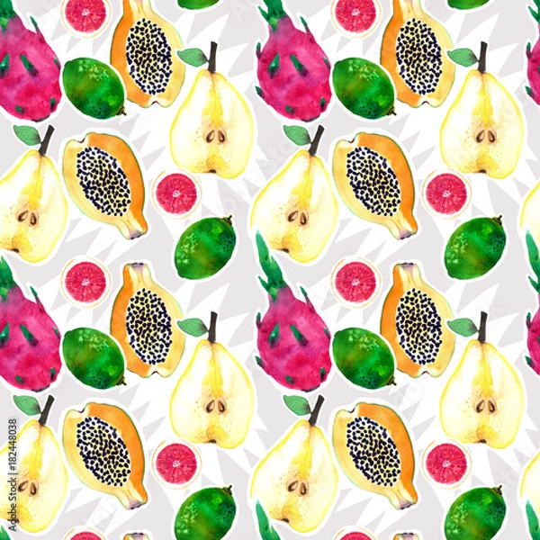 Fototapeta Papaya and lemon pattern.