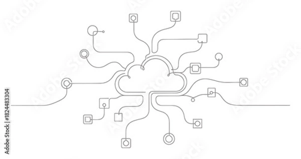 Fototapeta Elegant Cloud Computing Network Single Line Art Illustration Minimalist Design