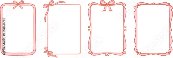 Fototapeta Collection of four elegant pink frames with ribbon accents for invitations