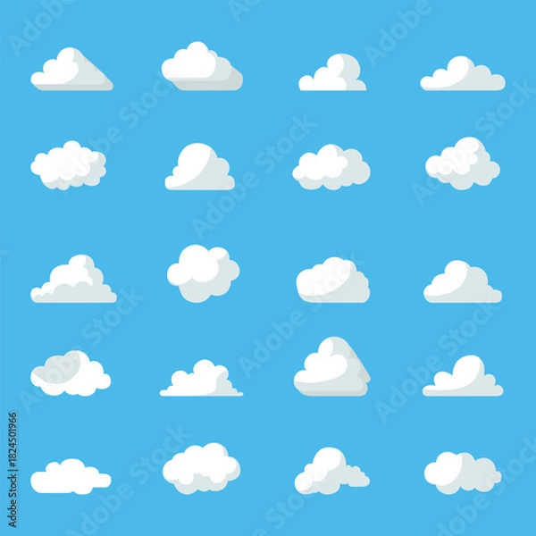 Fototapeta Flat clouds set vector, simple weather icon shapes collection.