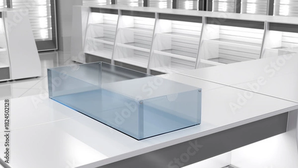 Fototapeta Retail clear acrylic or glass display box on store countertop. 3d illustration
