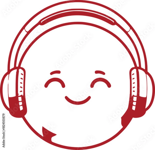 Obraz Smiling Face with Headphones Enjoying Music
