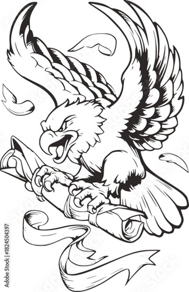 Obraz Eagle Flying with Scroll in Talons