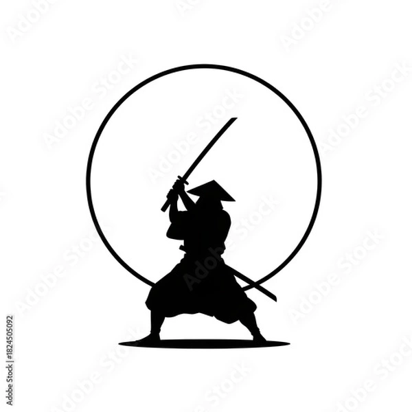 Obraz A shadowy figure of a samurai grips a sword, emphasizing strength and readiness in a minimalist style.