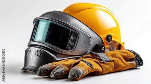 Fototapeta Safety Gear Display: A comprehensive display of protective equipment. An array of safety equipment essential for industrial applications, arranged with meticulous attention to detail.