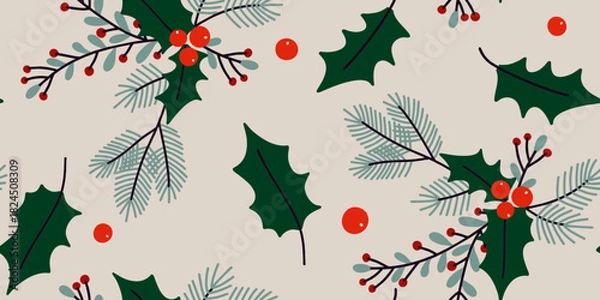 Obraz Festive Winter Foliage Seamless Design