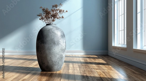 Obraz Concrete floor vase with sunlight and shadows