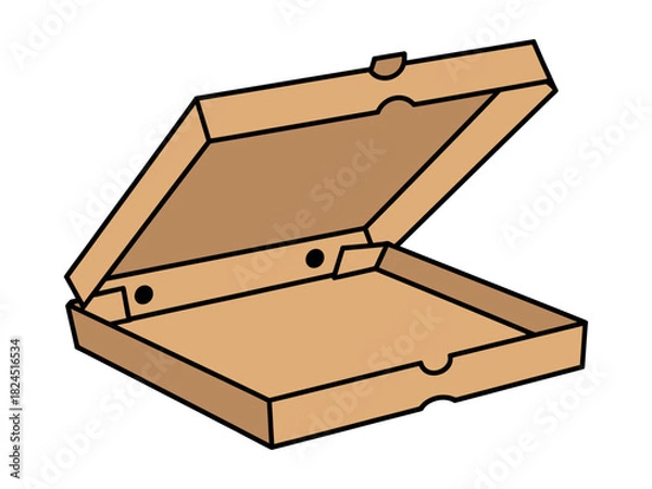 Fototapeta An open cardboard pizza box sits on a white background.