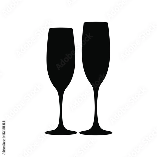 Obraz Two champagne flutes isolated on white background silhouette