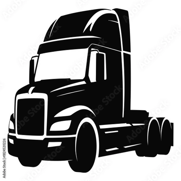 Obraz Black silhouette of a modern semitruck, a heavyduty commercial vehicle for longhaul transportation, symbolizing logistics and the trucking industry, isolated on