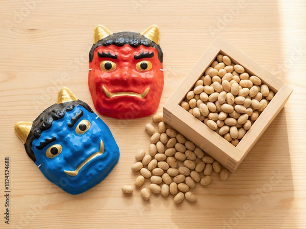 Obraz 節分の鬼のお面と豆