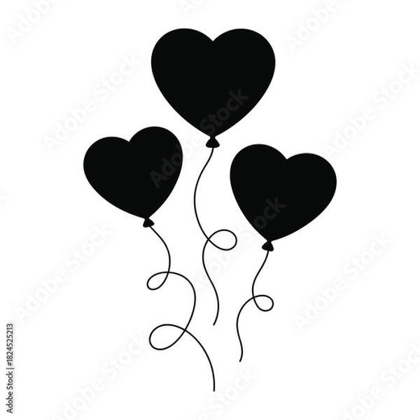 Obraz Three heart shaped balloons floating silhouette