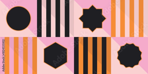 Obraz Modern minimal abstract isolated stripe patterns and empty black emblems flat style design elements set 