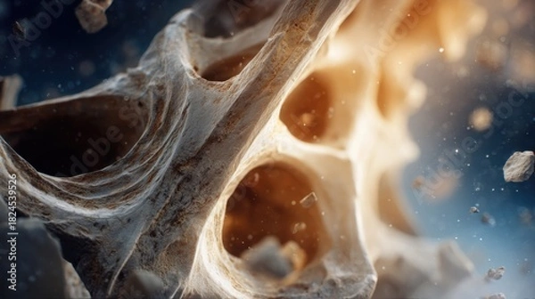 Fototapeta Macro close-up of a weathered animal skull with gritty debris around it in natural lighting