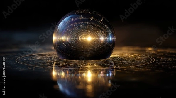 Fototapeta Futuristic Digital Sphere with Light and Circuit Patterns on Reflective Surface