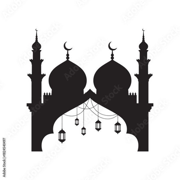 Fototapeta Silhouette of a mosque in Istanbul with domes and minarets