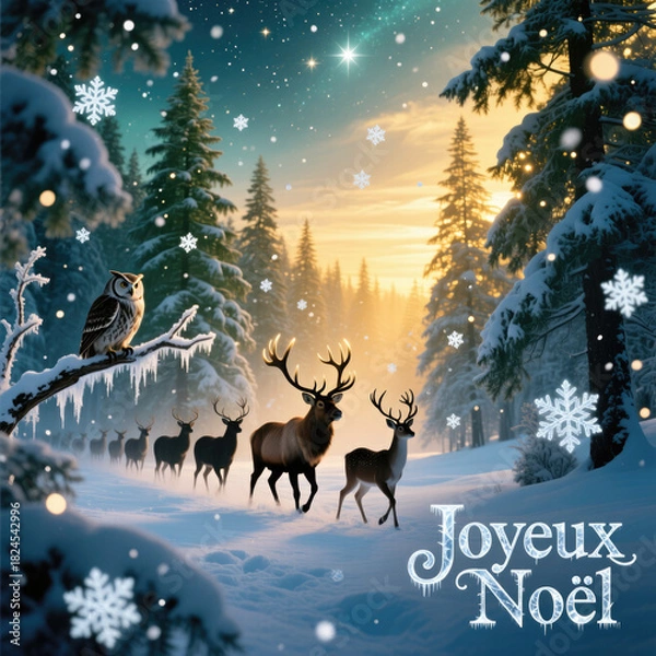 Obraz "Conte de Noël Hivernal : La Magie de la Forêt Enneigée