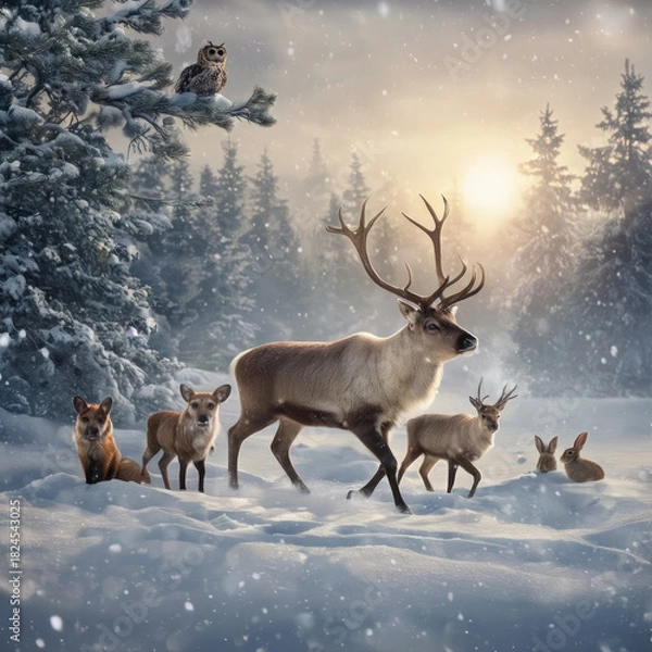 Obraz "Conte de Noël Hivernal : La Magie de la Forêt Enneigée