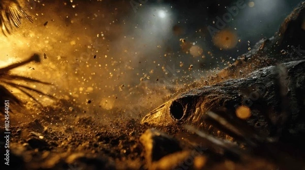 Fototapeta Underwater Scene Showing Fish and Particles with Bright Lighting Effects