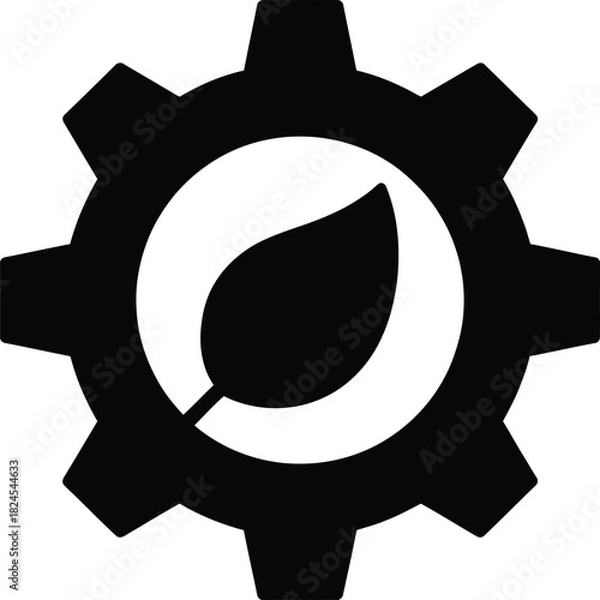 Obraz Gear with leaf inside eco technology black and white