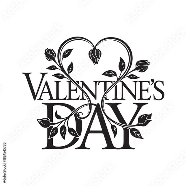 Fototapeta Valentine's Day text with floral heart love