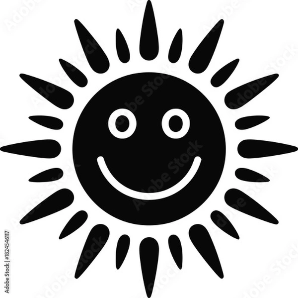 Obraz Simple black and white smiling sun icon illustration