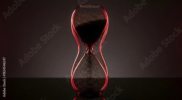 Obraz Dramatic hourglass with shimmering black sand flowing, perfect for conveying urgency, deadlines, or the fleeting nature of time in your creative projects