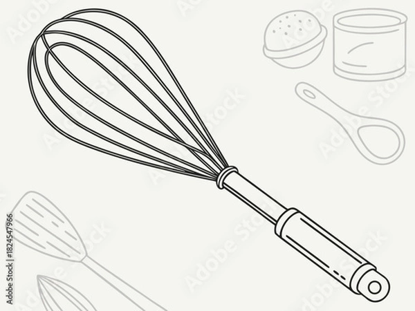 Fototapeta Whisk kitchen tool illustration, cooking utensil for chefs and foodies, perfect for culinary arts designs, modern line art for websites and blogs