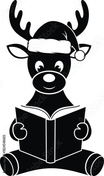 Obraz Reindeer reading book wearing santa hat silhouette vector