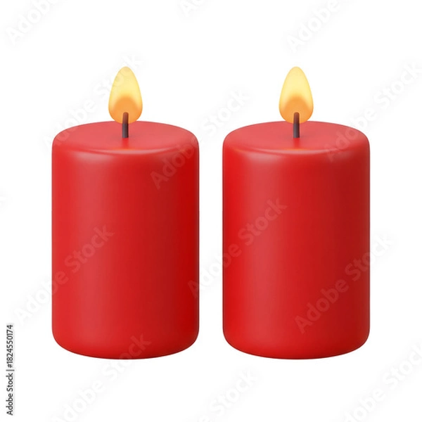 Obraz two red candles isolated on white background