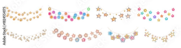Fototapeta PNG Colorful festive string lights, element set on transparent background