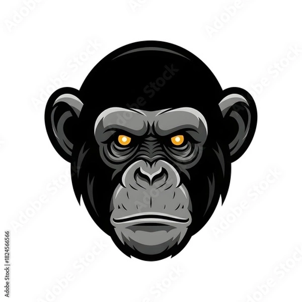 Obraz A monkey head with striking yellow eyes set against a plain white background.