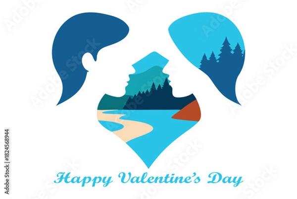 Obraz Double Exposure Couple Landscape – Valentine Vector Art