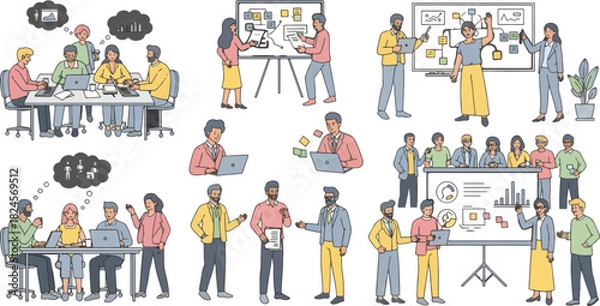 Fototapeta Collaborative Business Meeting with Diverse Professionals Using Laptops and Charts