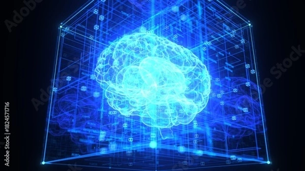 Fototapeta 3d illustration of the AI brain inside the digital box
