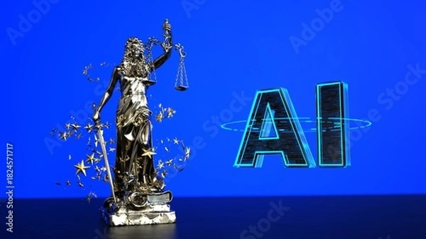 Fototapeta 3D illustration Lady Justice Statue Stardust EU AI Act.