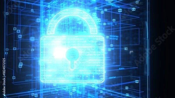 Obraz 3D illustration Cyber Security Lock Animation – Digital Data Protection and Network