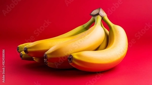 Obraz Bunch of fresh yellow bananas on red background