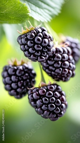 Obraz Ripening blackberries hanging from a branch in nature