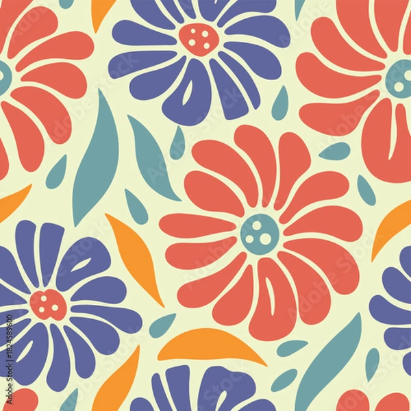 Obraz Retro floral pattern with stylized flowers and leaves in warm colors.
