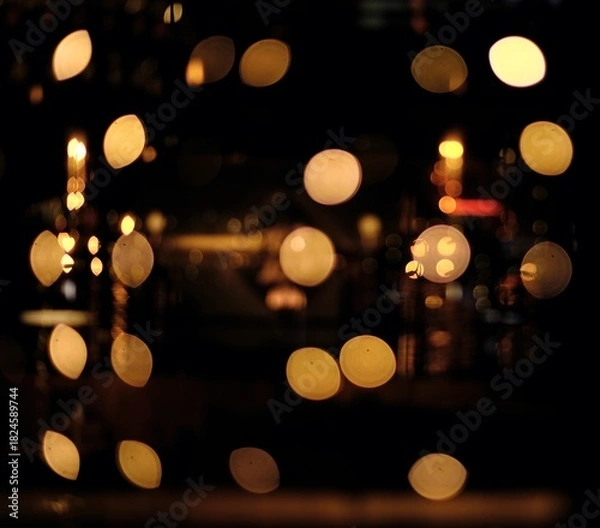 Fototapeta Golden unfocused bokeh light background. Horizontal image. 