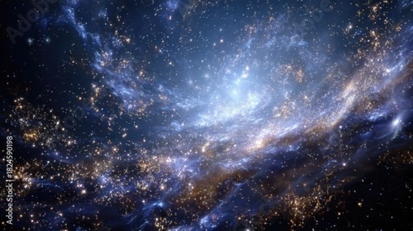Fototapeta Stunning view of outer space with bright stars and swirling galaxies in deep universe