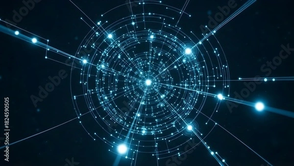 Fototapeta Digital network connections radial data flow technology background