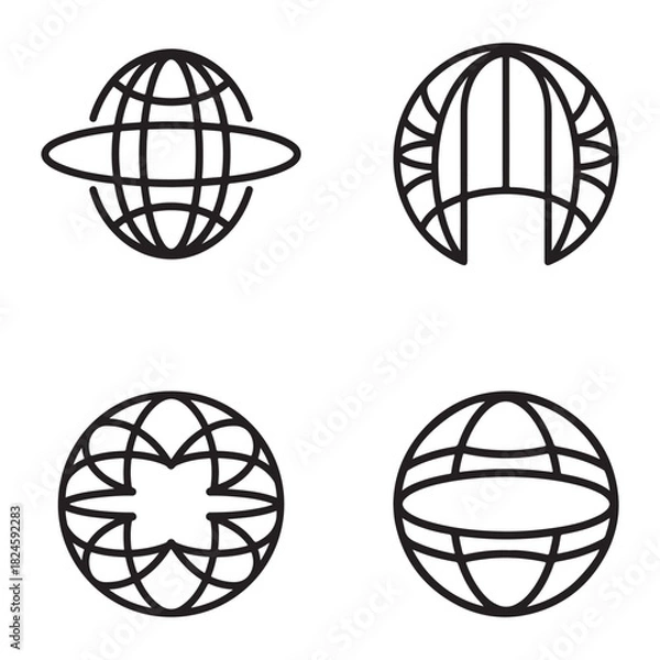 Obraz Collection of futuristic metaverse portal icons in a distinctive silhouette style