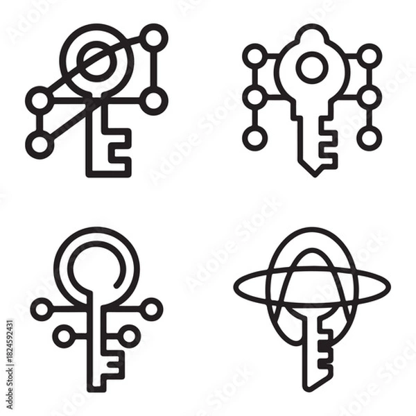 Obraz Quantum key encryption icon set with abstract geometric shapes silhouette
