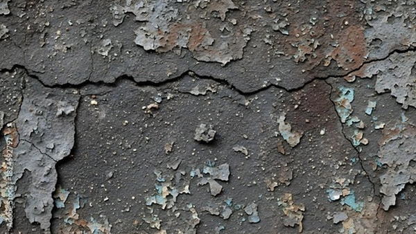 Fototapeta Old cracked peeling paint texture on a weathered concrete wall