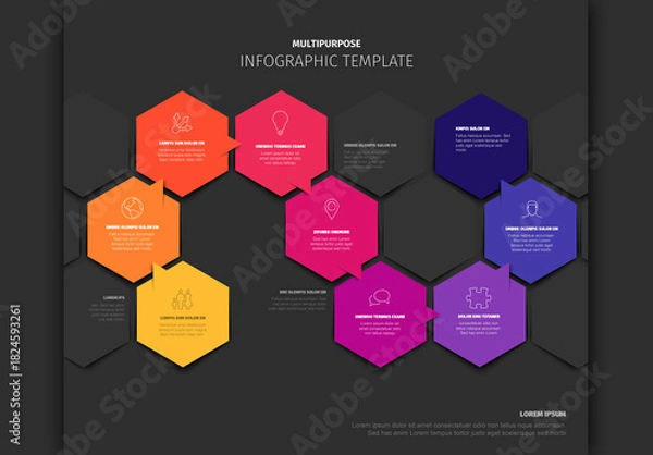 Obraz Multipurpose Hexagon Infographic Template with Dark Background