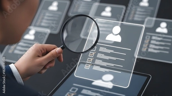 Fototapeta reviewing profiles using magnifying glass