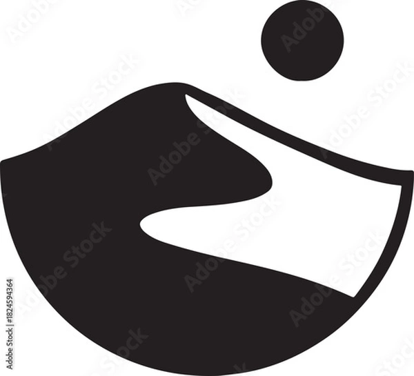 Fototapeta Black abstract desert dune and sun icon background circle