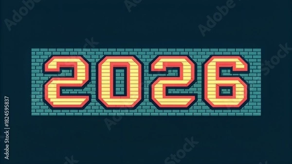 Fototapeta Stylized 2026 new year graphic on a brick wall background for future designs